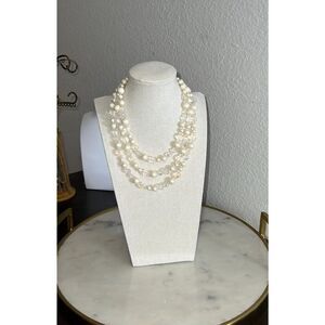 Vintage Japan necklace AB faceted beads faux pearls EUC silver tone 8.5” marked